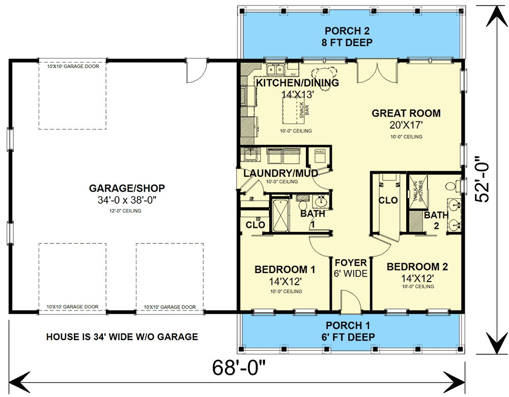 The classic farmhouse barndo floor plan highlights the dimensions and layout of the interior.